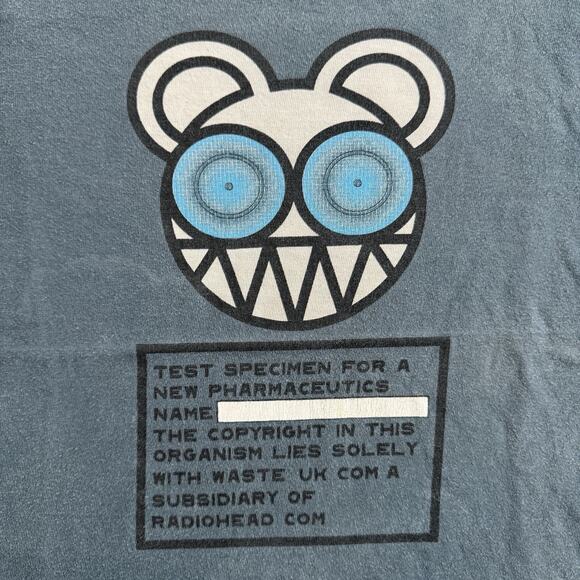 Vintage 90s Radiohead WASTE T Shirt Blue M USA Thom Yorke Kid A Test Specimen - Picture 2 of 10